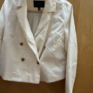 Banana Republic Cream Blazer Double-Breasted Suit Jacket